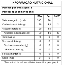 Tabela Nutricional Açúcar de Baunilha 100g 