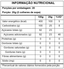 Tabela Nutricional Miçanga 8 Cores 500g