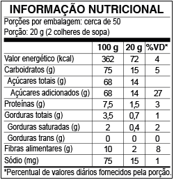 Tabela Nutricional Chocolate em pó 32% Cacau 1,010kg