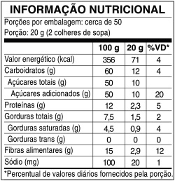 Tabela Nutricional Chocolate em pó 50% Cacau 1,010kg