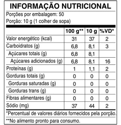 Tabela Nutricional Gelatina Sabor Morango 500g 